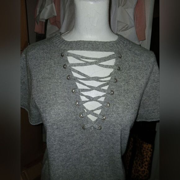 N. Philanthropy Gray Lace Up Wool & Cashmere Dress Show Samples Size  S/M - Picture 4 of 5
